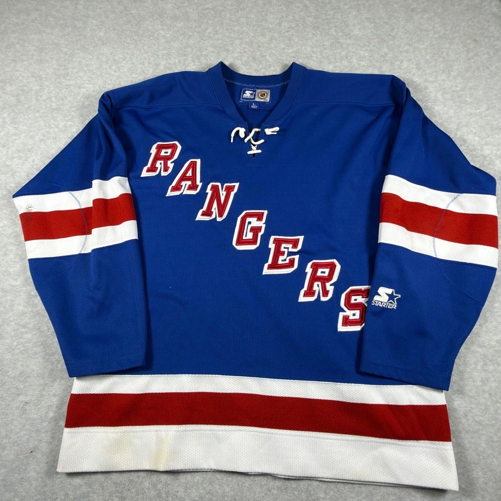 Starter New York Rangers Jersey Mens Large Blue Scorch Spot Picks NHL 90s